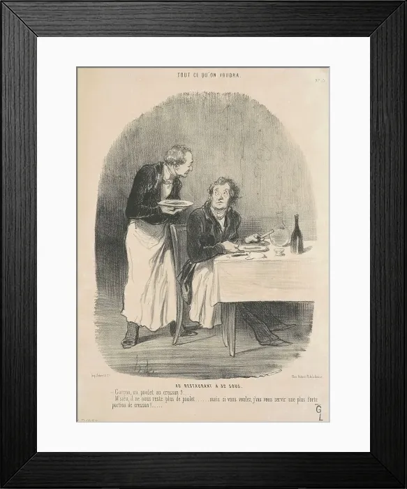 Framed Print : Au restaurant a 32 sous, 19th century. Creator: Honore Daumier Framed Print : Au restaurant a 32 sous, 19th century. Creator: Honore Daumier