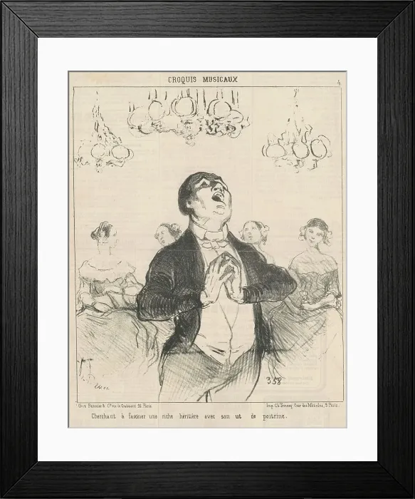 Framed Print : Cherchant à fasciner une riche héritière... 19th century. Creator: Honore Daumier Framed Print : Cherchant à fasciner une riche héritière... 19th century. Creator: Honore Daumier