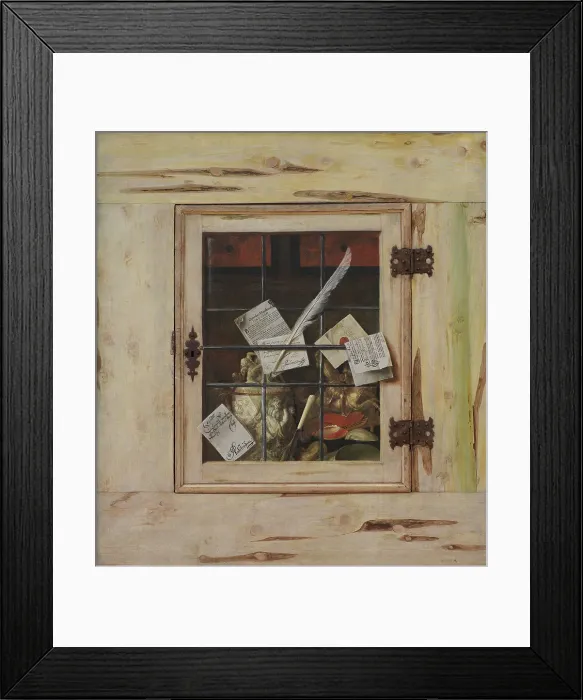 Framed Print : Trompe l'Oeil - A Closed Wall Cupboard with an Ivory Tankard and Other Objects, 1670. Creator: Cornelis Norbertus Gysbrechts Framed Print : Trompe l'Oeil - A Closed Wall Cupboard with an Ivory Tankard and Other Objects, 1670. Creator: Cornelis Norbertus Gysbrechts