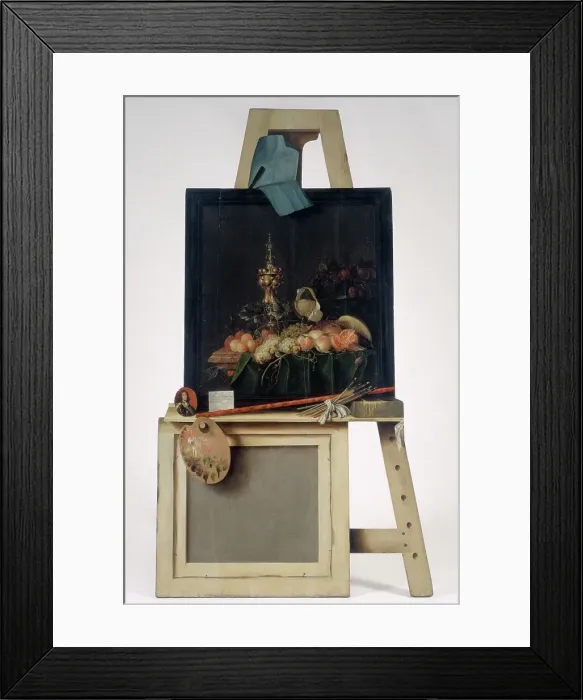 Framed Print : Cut-Out Trompe l'Oeil Easel with Fruit Piece, 1670-1672. Creator: Cornelis Norbertus Gysbrechts Framed Print : Cut-Out Trompe l'Oeil Easel with Fruit Piece, 1670-1672. Creator: Cornelis Norbertus Gysbrechts