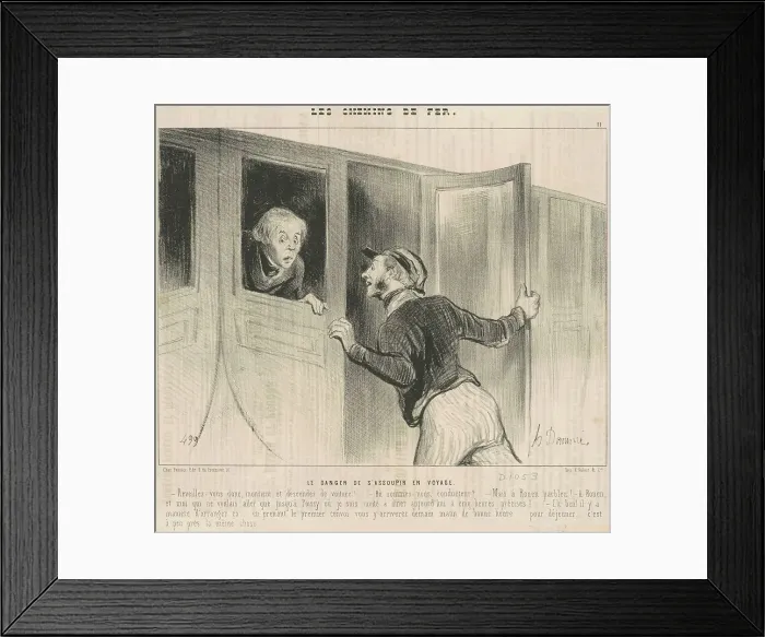 Framed Print : Le danger de s'assoupir en voyage, 19th century. Creator: Honore Daumier Framed Print : Le danger de s'assoupir en voyage, 19th century. Creator: Honore Daumier