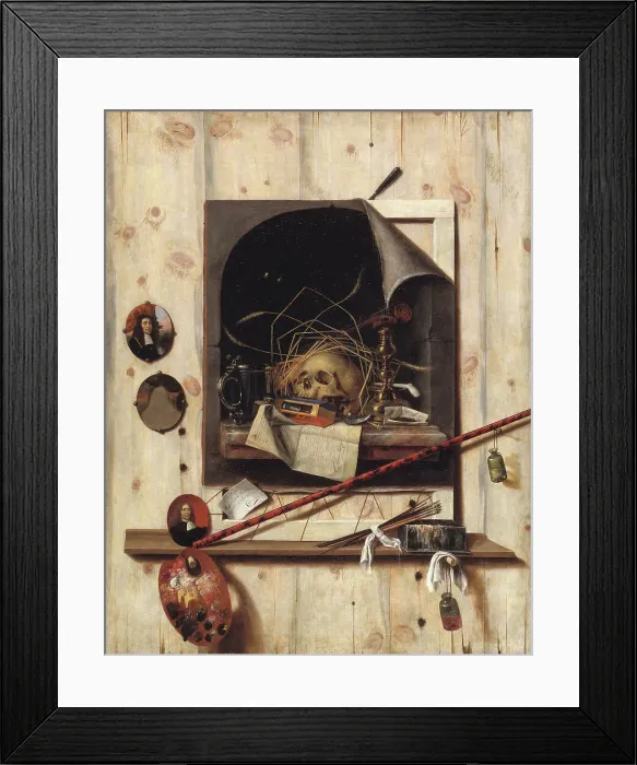 Framed Print : Trompe l´oeil with Vanitas Still Life, 1668. Creator: Cornelis Norbertus Gysbrechts Framed Print : Trompe l´oeil with Vanitas Still Life, 1668. Creator: Cornelis Norbertus Gysbrechts