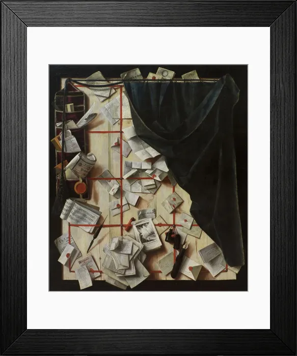 Framed Print : Trompe l'oeil - Board Partition with Letter Rack and Music Book, 1668. Creator: Cornelis Norbertus Gysbrechts Framed Print : Trompe l'oeil - Board Partition with Letter Rack and Music Book, 1668. Creator: Cornelis Norbertus Gysbrechts