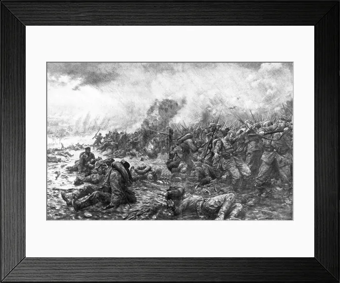 Framed Print : La Bataille des Flandres; Les masses Allemandes sous la fusillade et le feu des canons, 1914. Creator: J Simont Framed Print : La Bataille des Flandres; Les masses Allemandes sous la fusillade et le feu des canons, 1914. Creator: J Simont