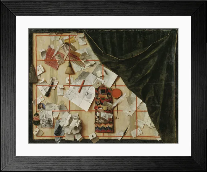 Framed Print : Trompe l'oeil of a Letter Rack with Christian V's Proclamation, 1671. Creator: Cornelis Norbertus Gysbrechts Framed Print : Trompe l'oeil of a Letter Rack with Christian V's Proclamation, 1671. Creator: Cornelis Norbertus Gysbrechts
