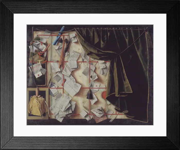 Framed Print : Trompe l'oeil of a Letter Rack with Proclamation by Frederik III, 1672. Creator: Cornelis Norbertus Gysbrechts Framed Print : Trompe l'oeil of a Letter Rack with Proclamation by Frederik III, 1672. Creator: Cornelis Norbertus Gysbrechts