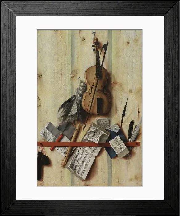 Framed Print : Trompe l'oeil with Violin, Music Book and Recorder, 1672. Creator: Cornelis Norbertus Gysbrechts Framed Print : Trompe l'oeil with Violin, Music Book and Recorder, 1672. Creator: Cornelis Norbertus Gysbrechts