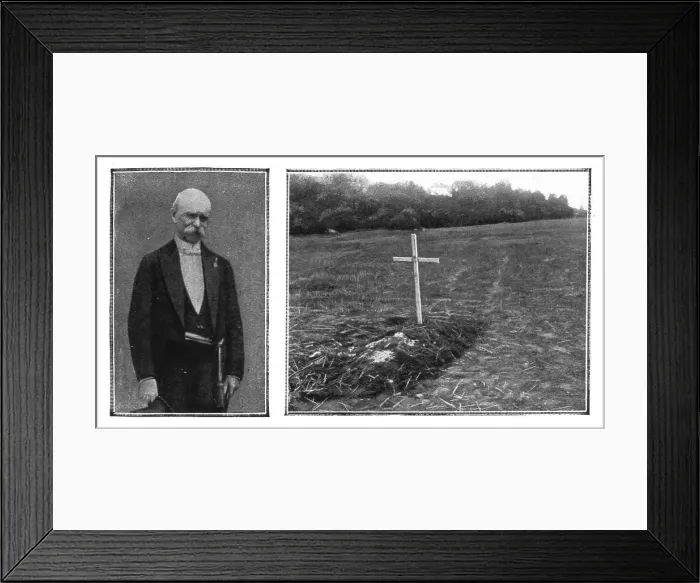 Framed Print : M Odent, maire de Senlis, et la tombe que creuserent sous ses yeux ses bourreaux, 1914. Creator: Unknown Framed Print : M Odent, maire de Senlis, et la tombe que creuserent sous ses yeux ses bourreaux, 1914. Creator: Unknown