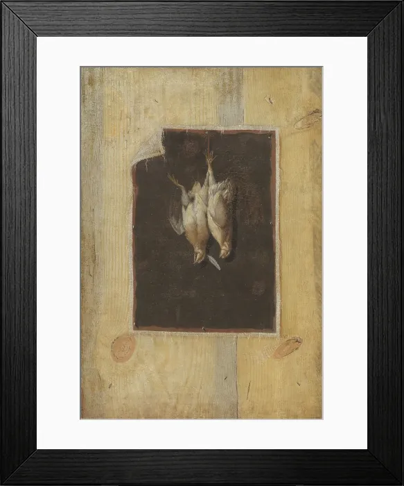 Framed Print : Trompe l'Oeil. Board Partition with a Still Life of Two Dead Birds Hanging on a Wall, 1670-1674. Creator: Cornelis Norbertus Gysbrechts Framed Print : Trompe l'Oeil. Board Partition with a Still Life of Two Dead Birds Hanging on a Wall, 1670-1674. Creator: Cornelis Norbertus Gysbrechts