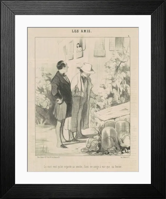 Framed Print : Le mari veut qu'on regarde sa couche... 19th century. Creator: Honore Daumier Framed Print : Le mari veut qu'on regarde sa couche... 19th century. Creator: Honore Daumier
