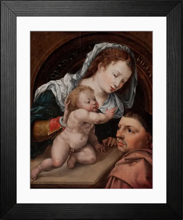Framed Print : Virgin and Child with a Patron, 1462-1561. Creator: Jan Gossaert Framed Print : Virgin and Child with a Patron, 1462-1561. Creator: Jan Gossaert