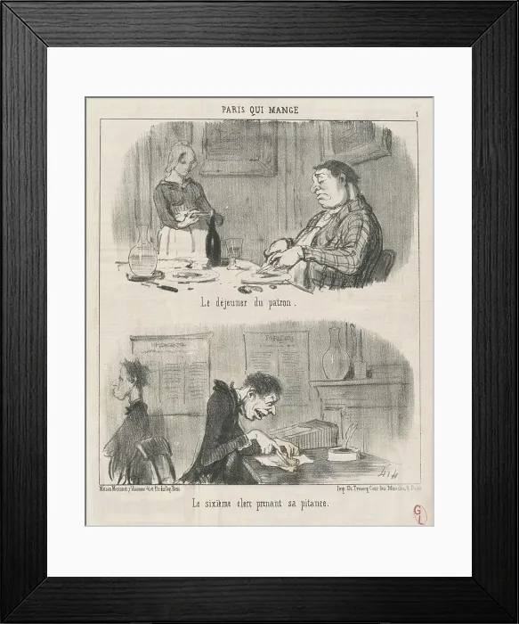 Framed Print : Le déjeuner du patron; le sixiéme clerc prenant sa pitance, 19th century. Creator: Honore Daumier Framed Print : Le déjeuner du patron; le sixiéme clerc prenant sa pitance, 19th century. Creator: Honore Daumier