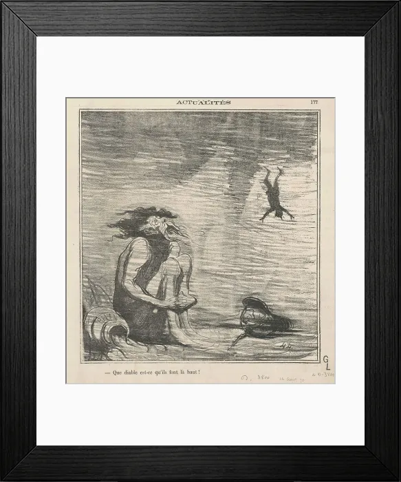 Framed Print : Que diable est-ce qu'ils font la-haut!, 19th century. Creator: Honore Daumier