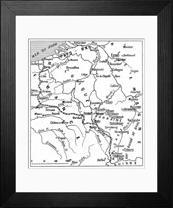 Framed Print : Du front a Essen. -- Les noms soulignes sont ceux de points bombardes par nos escadrilles, 1916. Creator: Unknown Framed Print : Du front a Essen. -- Les noms soulignes sont ceux de points bombardes par nos escadrilles, 1916. Creator: Unknown