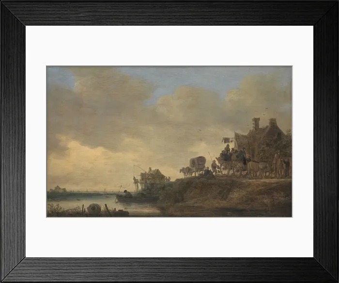 Framed Print : River Scene with the Swan Tavern, 1646. Creator: Jan van Goyen. River Scene with the Swan Tavern, 1646. Creator: Jan van Goyen