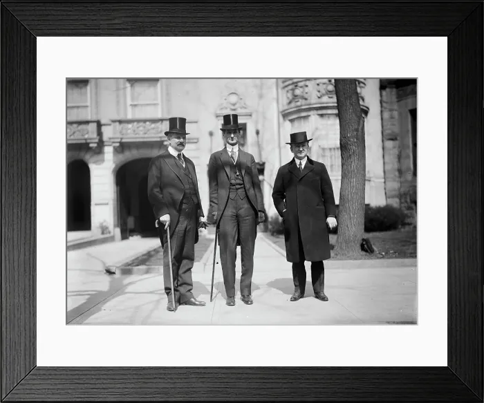 Framed Print : William Gibbs McAdoo, Secretary of The Treasury, Center, with Tumulty And Hugh Wallace, 1913. Creator: Harris & Ewing. William Gibbs McAdoo, Secretary of The Treasury, Center, with Tumulty And Hugh Wallace, 1913. Creator: Harris & Ewing Framed Print : William Gibbs McAdoo, Secretary of The Treasury, Center, with Tumulty And Hugh Wallace, 1913. Creator: Harris & Ewing. William Gibbs McAdoo, Secretary of The Treasury, Center, with Tumulty And Hugh Wallace, 1913. Creator: Harris & Ewing