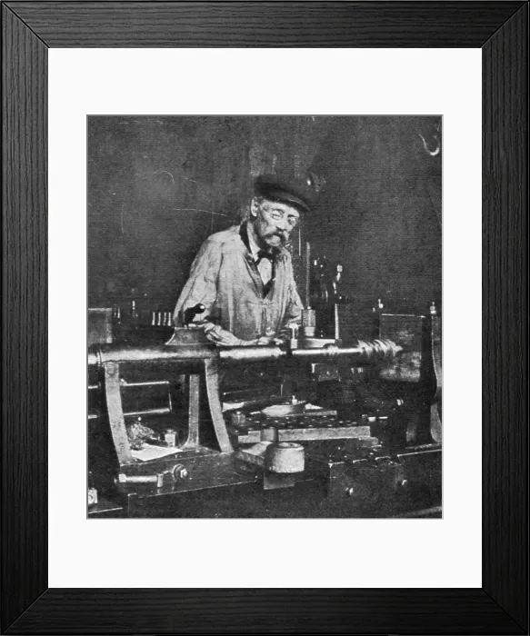 Framed Print : Les vaillans de l'Interieur; L'ouvrier tourneur Narcisse Magot, age de 80 ans, travaillant... 191 Creator: Unknown Framed Print : Les vaillans de l'Interieur; L'ouvrier tourneur Narcisse Magot, age de 80 ans, travaillant... 191 Creator: Unknown