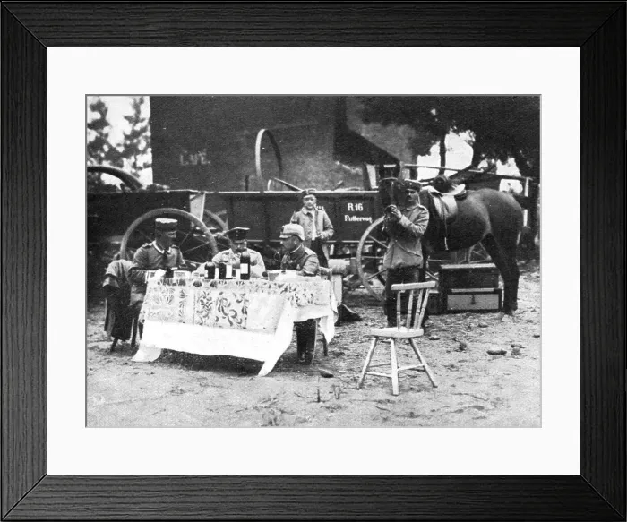 Framed Print : A Vise, des officiers allemands degustent en plein air les vins requisitionnes, 1914. Creator: Unknown Framed Print : A Vise, des officiers allemands degustent en plein air les vins requisitionnes, 1914. Creator: Unknown