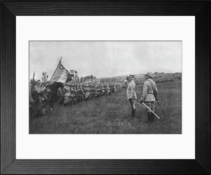 Framed Print : Le general Fayolle. Commandant L'armee, passe en revue ses anciens regiments de l'Artois, 1915. Creator: Unknown