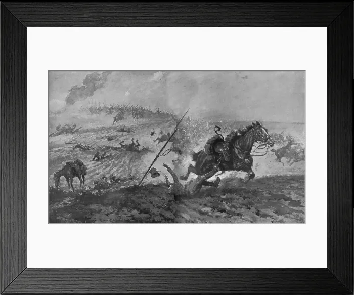 Framed Print : Le Role de la Cavalerie; Dragons Francais Chargeant des Uhlans, 1914. Creator: Georges Bertin Scott Framed Print : Le Role de la Cavalerie; Dragons Francais Chargeant des Uhlans, 1914. Creator: Georges Bertin Scott
