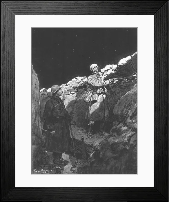 Framed Print : Les blesse au Creneau; Le Colonel, inspectant ses tranchees, une nuit d'alerte... 1916. Creator: Georges Bertin Scott. Les blesse au Creneau; Le Colonel, inspectant ses tranchees, une nuit d'alerte... 1916. Creator: Georges Bertin Scott Framed Print : Les blesse au Creneau; Le Colonel, inspectant ses tranchees, une nuit d'alerte... 1916. Creator: Georges Bertin Scott. Les blesse au Creneau; Le Colonel, inspectant ses tranchees, une nuit d'alerte... 1916. Creator: Georges Bertin Scott