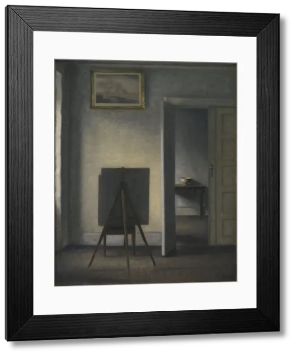 Framed Print : Interior with the Artist's Easel, 1910. Creator: Vilhelm Hammershøi Framed Print : Interior with the Artist's Easel, 1910. Creator: Vilhelm Hammershøi