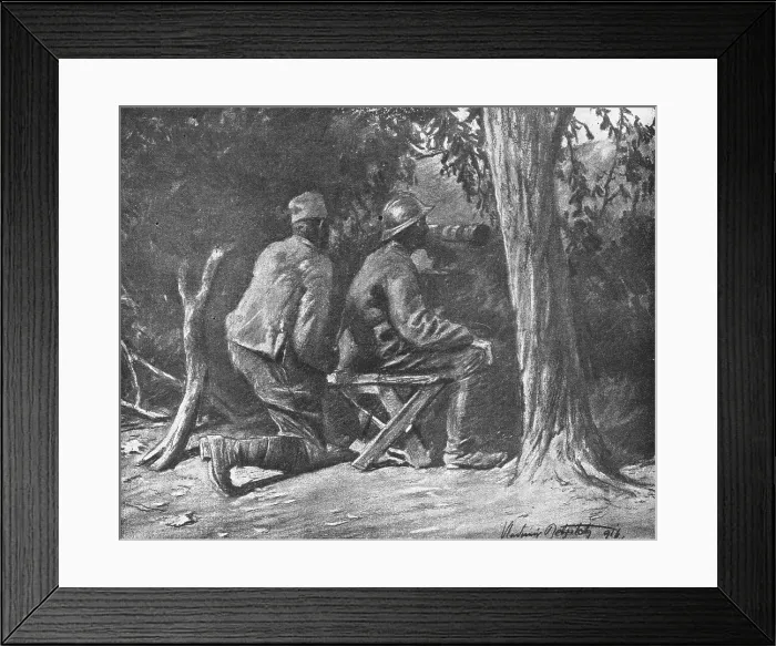 Framed Print : La Campagne Macedonienne; Sur le front de la 11e armee Serbe; un poste d'observation... 1916. Creator: Vladimir Betzitch Framed Print : La Campagne Macedonienne; Sur le front de la 11e armee Serbe; un poste d'observation... 1916. Creator: Vladimir Betzitch