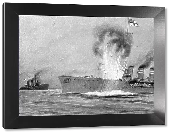 La surveillance de la mer; l''Amphion touchait une mine et coulait en quelques instants, 1914. Creator: Henri Rudaux