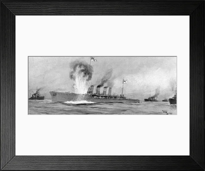 Framed Print : La surveillance de la mer; l''Amphion touchait une mine et coulait en quelques instants, 1914. Creator: Henri Rudaux Framed Print : La surveillance de la mer; l''Amphion touchait une mine et coulait en quelques instants, 1914. Creator: Henri Rudaux