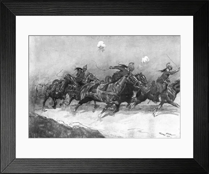 Framed Print : Chevauchee Epique; Sous le Feu!, 1914. Creator: Georges Bertin Scott Framed Print : Chevauchee Epique; Sous le Feu!, 1914. Creator: Georges Bertin Scott