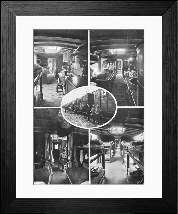 Framed Print : Les Trains Sanitaires; Comment sont Ramenes a l'interieur nos Grands Blesses, 1914. Creator: Unknown Framed Print : Les Trains Sanitaires; Comment sont Ramenes a l'interieur nos Grands Blesses, 1914. Creator: Unknown