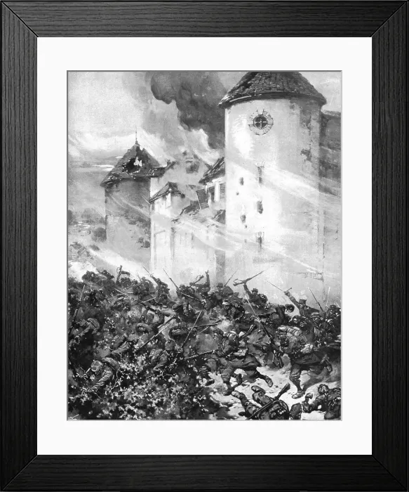 Framed Print : La lutte au Centre; La Garde Prussienne enfoncee sous les murs du chateau de Mondement, 1914. Creator: Unknown Framed Print : La lutte au Centre; La Garde Prussienne enfoncee sous les murs du chateau de Mondement, 1914. Creator: Unknown