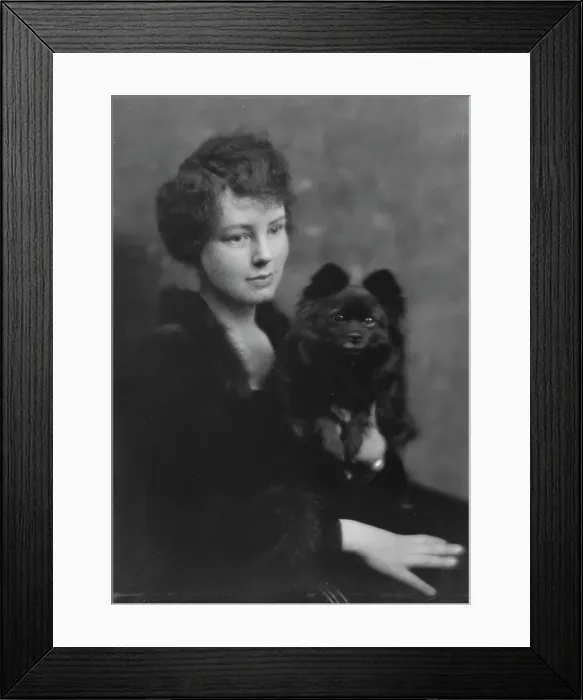 Framed Print : Hartshorne, Miss, with dog, portrait photograph, 1917 May 15. Creator: Arnold Genthe Framed Print : Hartshorne, Miss, with dog, portrait photograph, 1917 May 15. Creator: Arnold Genthe