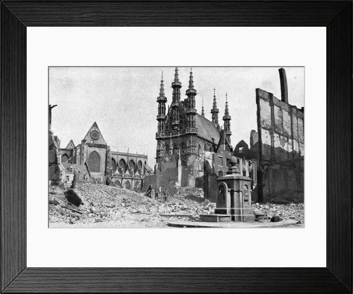 Framed Print : Deux Cultures; Un aspect de Louvain apres quatre jours et quatre nuits d'incendie, 1914. Creator: Unknown Framed Print : Deux Cultures; Un aspect de Louvain apres quatre jours et quatre nuits d'incendie, 1914. Creator: Unknown