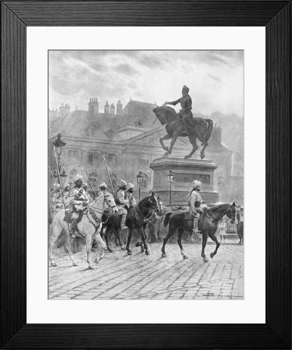 Framed Print : Les contingents de l'Inde en France; A Orleans, des Lanciers du Bengale, 1914. Creator: J Simont Framed Print : Les contingents de l'Inde en France; A Orleans, des Lanciers du Bengale, 1914. Creator: J Simont