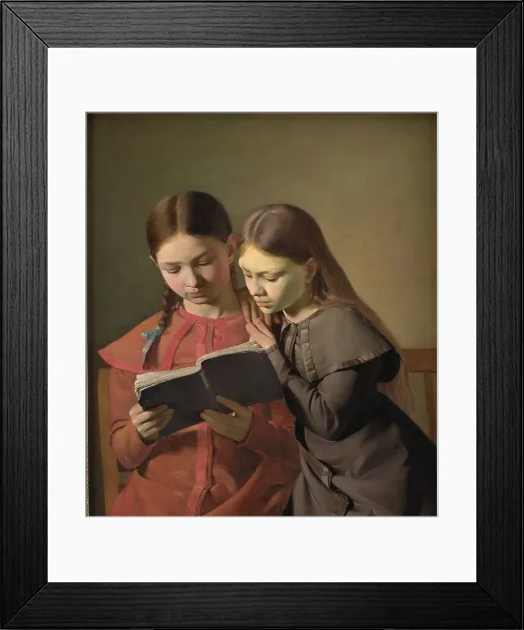 Framed Print : The Artist's Sisters Signe and Henriette Reading a Book, 1826. Creator: Constantin Hansen Framed Print : The Artist's Sisters Signe and Henriette Reading a Book, 1826. Creator: Constantin Hansen