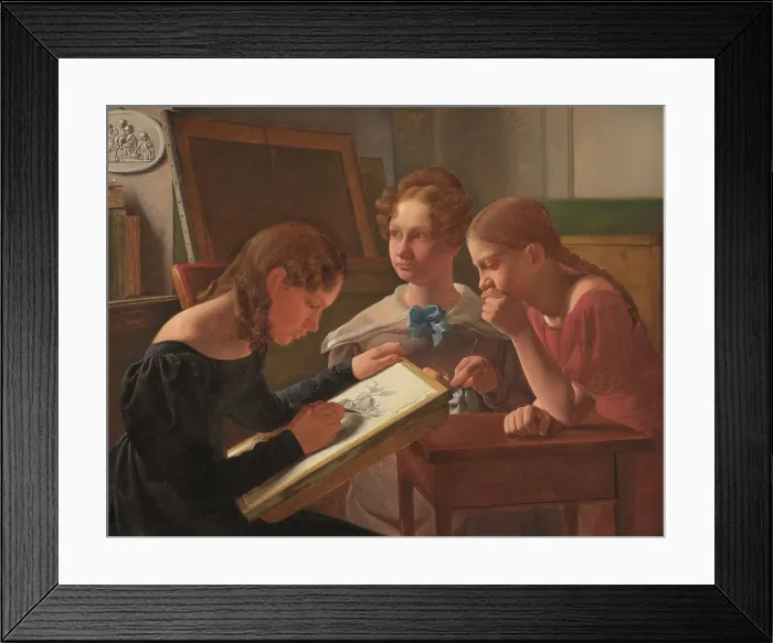 Framed Print : Three Young Girls. The Artist's Sisters: Alvilde, Ida and Henriette, 1827. Creator: Constantin Hansen