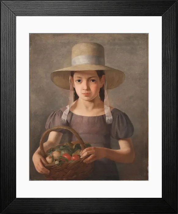 Framed Print : A Girl with Fruits in a Basket, 1825-1828. Creator: Constantin Hansen