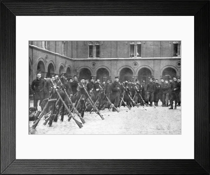 Framed Print : Le Defense de Liege; Le 9 de ligne quitte Bruxelles pour se rendre a Liege, 1914. Creator: Henneber Framed Print : Le Defense de Liege; Le 9 de ligne quitte Bruxelles pour se rendre a Liege, 1914. Creator: Henneber