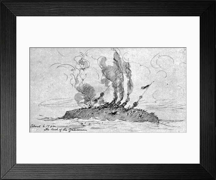 Framed Print : La Victoire Britannique des Iles Falkland; Le Gneisenau coule vers six heures, 1914. Creator: Unknown. La Victoire Britannique des Iles Falkland; Le Gneisenau coule vers six heures, 1914. Creator: Unknown Framed Print : La Victoire Britannique des Iles Falkland; Le Gneisenau coule vers six heures, 1914. Creator: Unknown. La Victoire Britannique des Iles Falkland; Le Gneisenau coule vers six heures, 1914. Creator: Unknown
