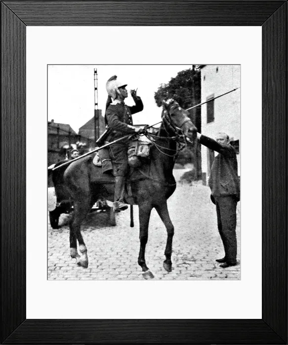 Framed Print : L'aide Francaise a la Belgique; Un paysan offre a boire a une estafette, 1914. Creator: Unknown Framed Print : L'aide Francaise a la Belgique; Un paysan offre a boire a une estafette, 1914. Creator: Unknown