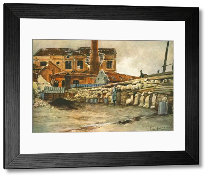 Framed Print : Cour d'Usine barricadee, 1915. Creator: Francois Flameng Framed Print : Cour d'Usine barricadee, 1915. Creator: Francois Flameng