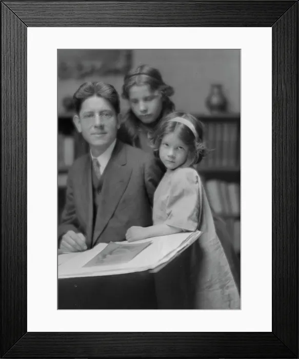 Framed Print : MacKaye, Percy, and daughters (Christina and Avia), portrait photograph, 1914 Dec. 12. Creator: Arnold Genthe Framed Print : MacKaye, Percy, and daughters (Christina and Avia), portrait photograph, 1914 Dec. 12. Creator: Arnold Genthe