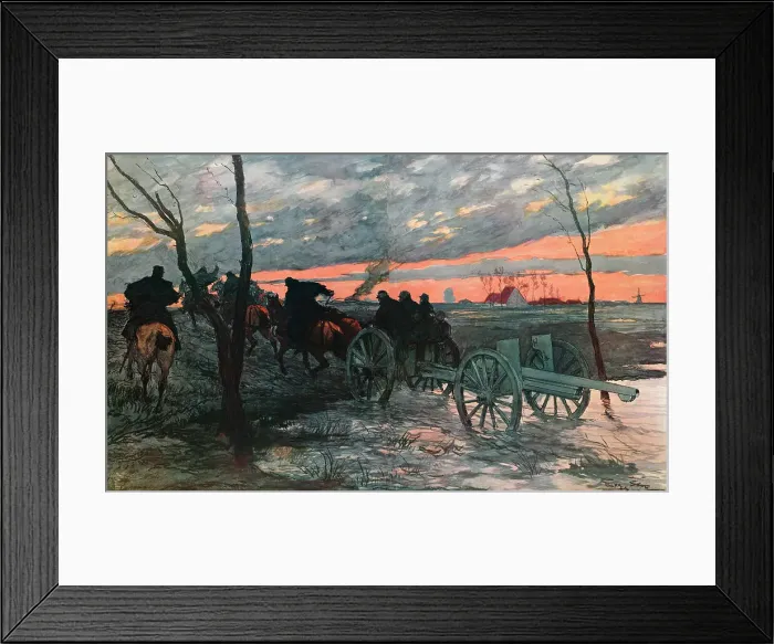 Framed Print : Coucher de Soleil dans la Plaine de L'Yser: Piece de 75 Allant Prendre Position, 1914. Creator: Georges Bertin Scott Framed Print : Coucher de Soleil dans la Plaine de L'Yser: Piece de 75 Allant Prendre Position, 1914. Creator: Georges Bertin Scott