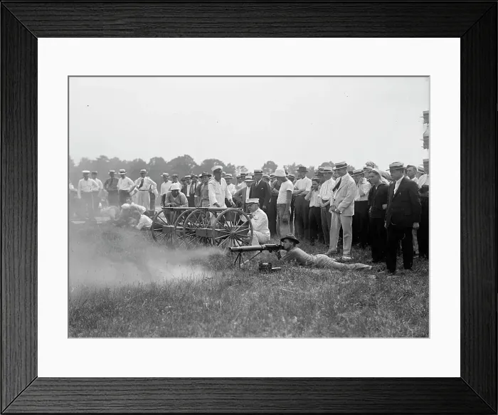 Framed Print : Marine Corps Rifle Range, Winthrop, Md. - Gen. Barnett Testing Colt's Automatic Machine Gun, 1917. Creator: Harris & Ewing. Marine Corps Rifle Range, Winthrop, Md. - Gen. Barnett Testing Colt's Automatic Machine Gun, 1917 Framed Print : Marine Corps Rifle Range, Winthrop, Md. - Gen. Barnett Testing Colt's Automatic Machine Gun, 1917. Creator: Harris & Ewing. Marine Corps Rifle Range, Winthrop, Md. - Gen. Barnett Testing Colt's Automatic Machine Gun, 1917