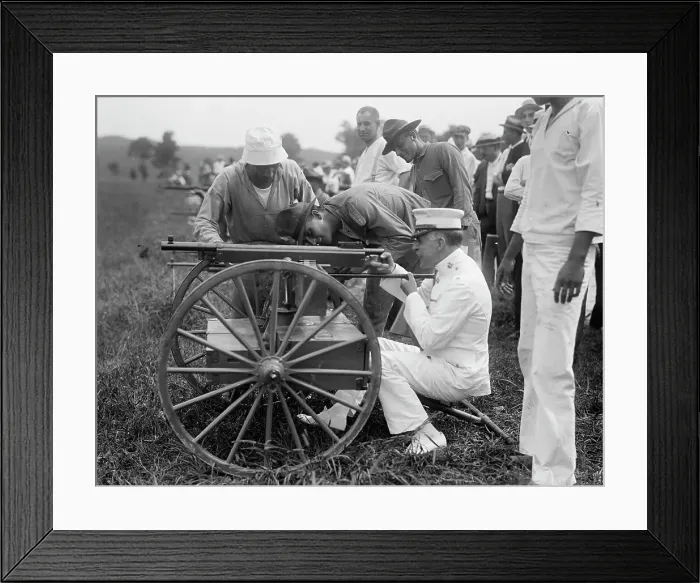Framed Print : Marine Corps Rifle Range, Winthrop, Md. - Gen. Barnett Testing Colt's Automatic Machine Gun, 1917. Creator: Harris & Ewing. Marine Corps Rifle Range, Winthrop, Md. - Gen. Barnett Testing Colt's Automatic Machine Gun, 1917 Framed Print : Marine Corps Rifle Range, Winthrop, Md. - Gen. Barnett Testing Colt's Automatic Machine Gun, 1917. Creator: Harris & Ewing. Marine Corps Rifle Range, Winthrop, Md. - Gen. Barnett Testing Colt's Automatic Machine Gun, 1917