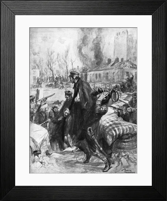 Framed Print : La Bataille des Flandres; Les fusiliers marins soutenant un combat de rues dans Dixmude, 1914 Creator: Charles Fouqueray Framed Print : La Bataille des Flandres; Les fusiliers marins soutenant un combat de rues dans Dixmude, 1914 Creator: Charles Fouqueray