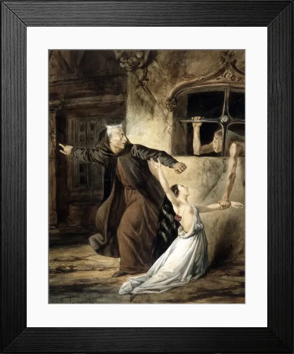 Framed Print : Esmeralda and Claude Frollo, 1831. Creator: Boulanger, Louis Candide (1806-1867) Framed Print : Esmeralda and Claude Frollo, 1831. Creator: Boulanger, Louis Candide (1806-1867)