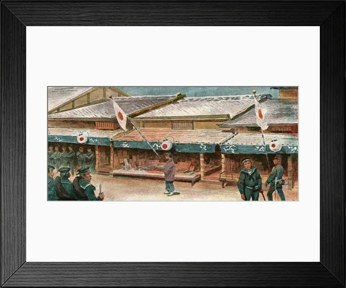 Framed Print : The Manoeuvres of the Japanese Army before His Majesty the Mikado; A Street in Nagoya, 1891. Creator: Unknown Framed Print : The Manoeuvres of the Japanese Army before His Majesty the Mikado; A Street in Nagoya, 1891. Creator: Unknown
