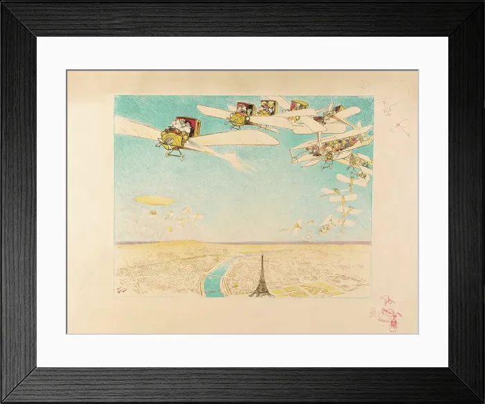 Framed Print : Un mariage en aéroplane, au-dessus de la tour Eiffel, 1909. Creator: Devambez, André Victor Édouard (1867-1943) Framed Print : Un mariage en aéroplane, au-dessus de la tour Eiffel, 1909. Creator: Devambez, André Victor Édouard (1867-1943)